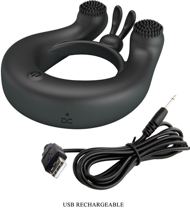 PRETTY LOVE - DAHLIA VIBRATING RING + CLITORIS STIMULATOR 12 VIBRATIONS BLACK