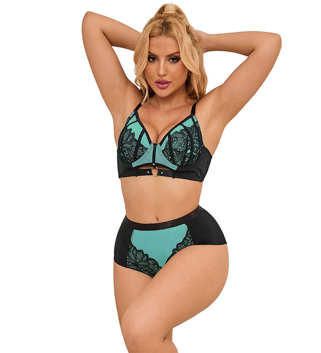 SUBBLIME - 955557 GREEN PATENT LEATHER MESH ZIPPER BRA SET S/M