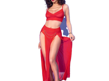 CHILIROSE - CR 4850 RED TOP AND LEGGINGS SET WITH GOLDEN ACCESSORIES XL