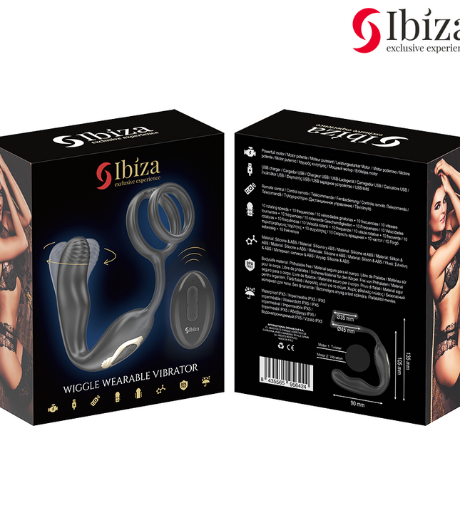 IBIZA - WIGGLE REMOTE CONTROLLED ROTATING ANAL PLUG WITH PERINEAL VIBRATION AND PENIS ENHANCING RINGS