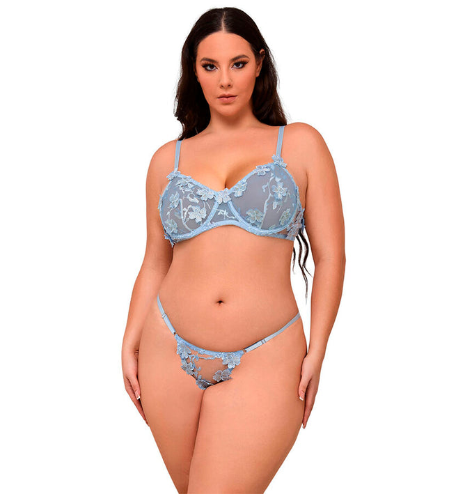 SUBBLIME - 957636 FLOWER EMBROIDERED BRA AND PANTIES SET SKY BLUE L/XL