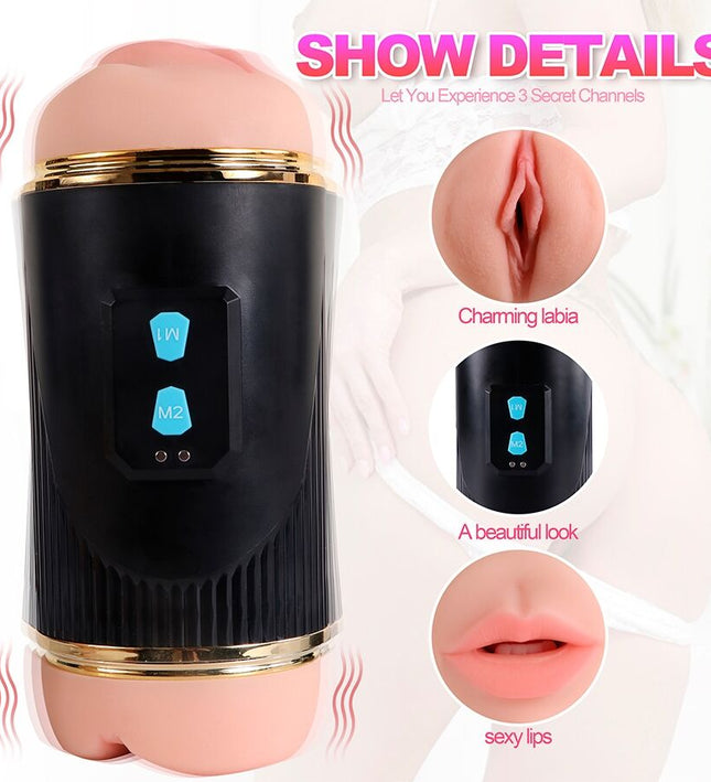 SHEQU - KAY DOUBLE MASTURBATOR WITH DUAL MOUTH AND VAGINA VIBRATION