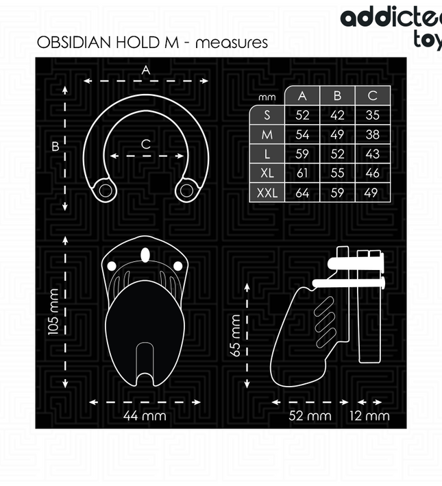 ADDICTED TOYS LOCKED - OBSIDIAN HOLD PENIS CAGE SIZE M