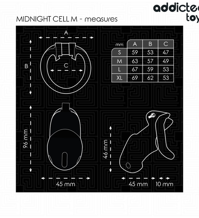 ADDICTED TOYS LOCKED - MINDNIGHT CELL PENIS CAGE SIZE M