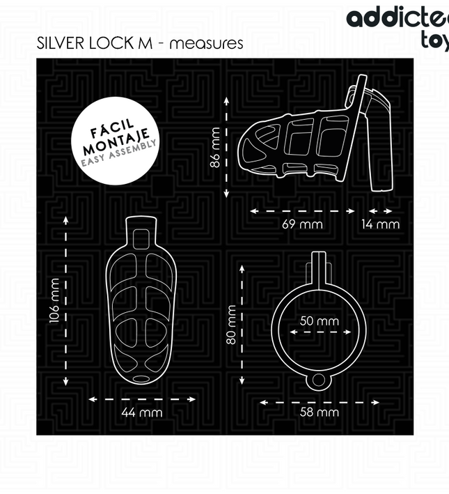 ADDICTED TOYS LOCKED - SILVER LOCK PENIS CAGE METAL SIZE M