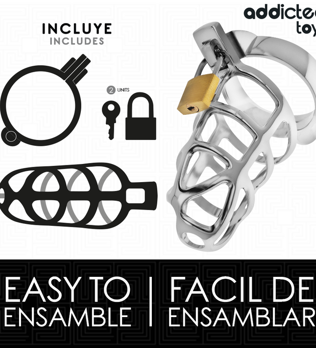 ADDICTED TOYS LOCKED - SILVER LOCK PENIS CAGE METAL SIZE M