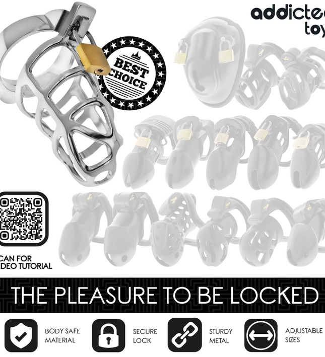 ADDICTED TOYS LOCKED - SILVER LOCK PENIS CAGE METAL SIZE M