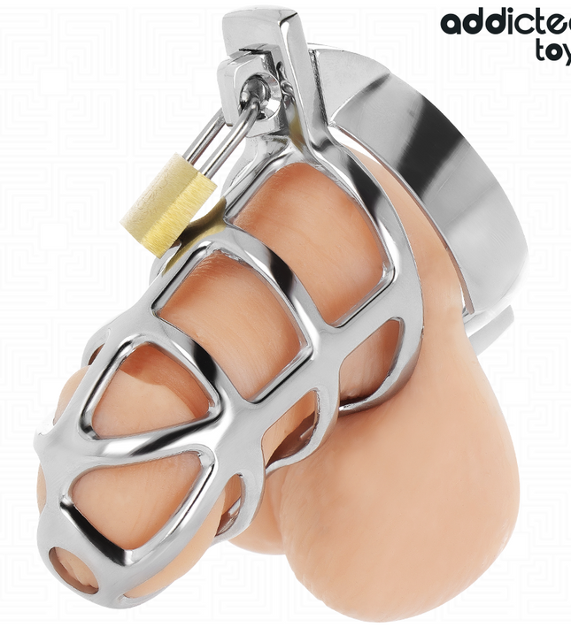 ADDICTED TOYS LOCKED - SILVER LOCK PENIS CAGE METAL SIZE M