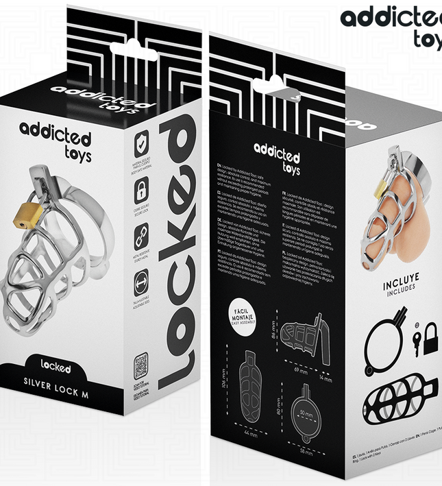 ADDICTED TOYS LOCKED - SILVER LOCK PENIS CAGE METAL SIZE M