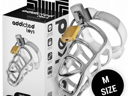 ADDICTED TOYS LOCKED - SILVER LOCK PENIS CAGE METAL SIZE M