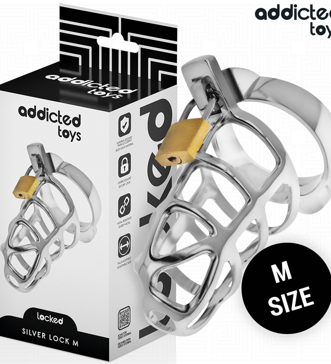 ADDICTED TOYS LOCKED - SILVER LOCK PENIS CAGE METAL SIZE M