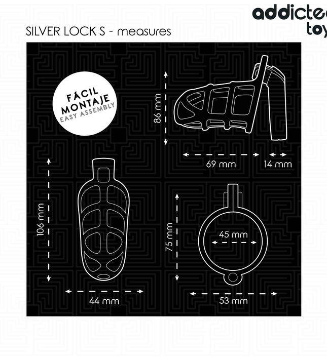 ADDICTED TOYS LOCKED - SILVER LOCK METAL PENIS CAGE SIZE S