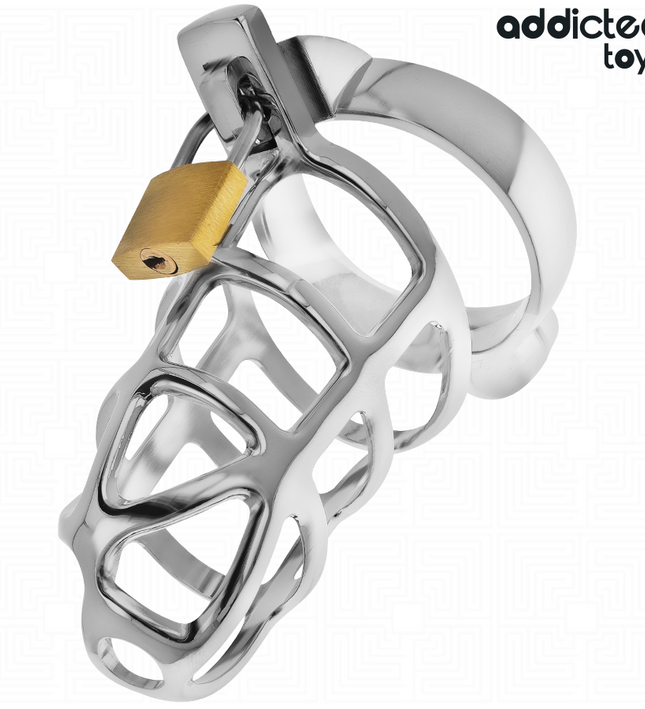 ADDICTED TOYS LOCKED - SILVER LOCK METAL PENIS CAGE SIZE S