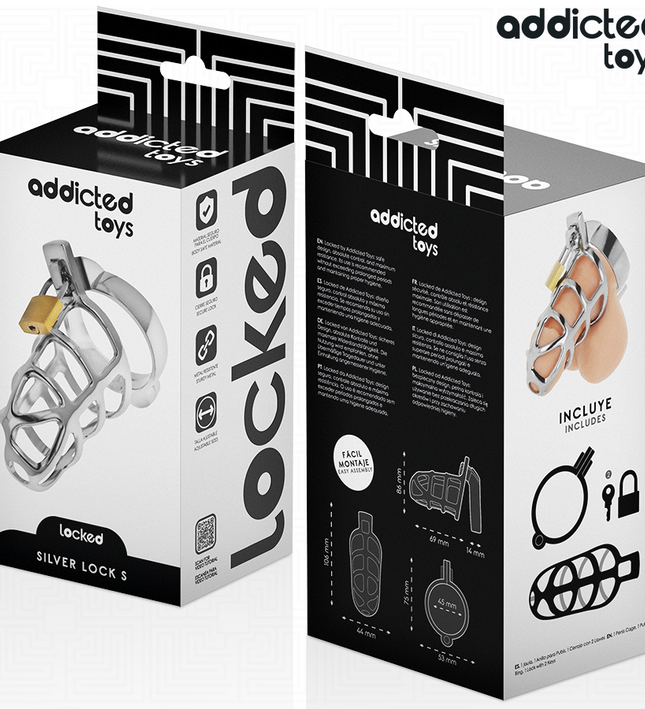 ADDICTED TOYS LOCKED - SILVER LOCK METAL PENIS CAGE SIZE S