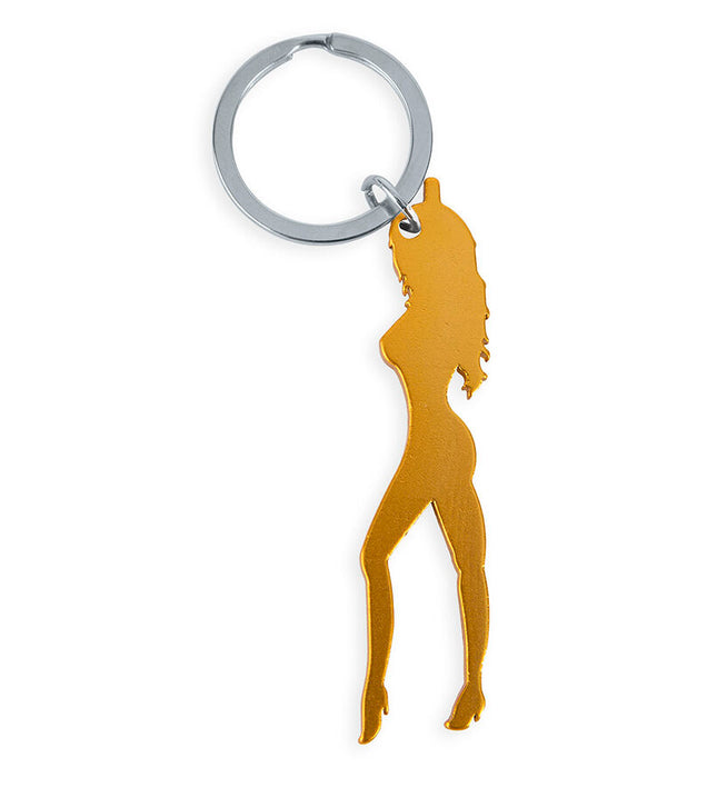 DIABLO PICANTE - KEYRING WITH FEMALE SILHOUETTE IN GOLD COLOR WITH BEER OPENER
