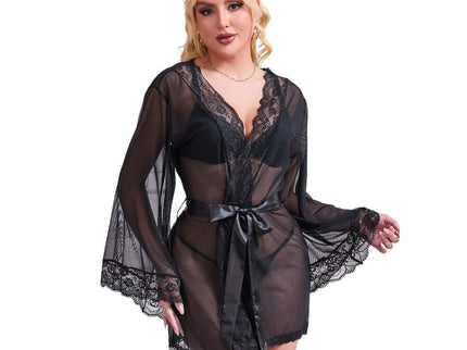 SUBBLIME - TRANSPARENT FABRIC ROBE WITH LACE DETAIL BLACK S/M