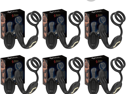 ECOPACKS 6 UNITS - IBIZA WIGGLE REMOTE CONTROLLED ROTATING ANAL PLUG WITH PERINEAL VIBRATION AND PENIS ENHANCING RINGS