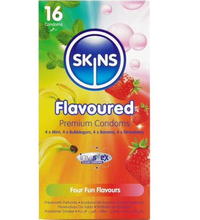 SKINS - MULTI FLAVORS PREMIUM CONDOMS PACK 16