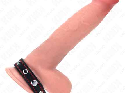 KINK - LEATHER PENIS RING WITH PRESSURE CLOSURE RED LINING 21 X 1.5 CM
