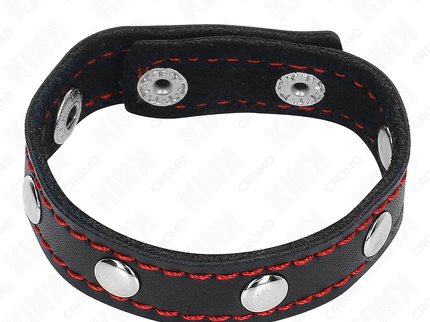 KINK - LEATHER PENIS RING WITH PRESSURE CLOSURE RED LINING 21 X 1.5 CM