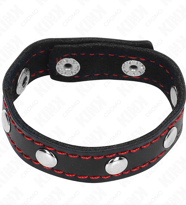 KINK - LEATHER PENIS RING WITH PRESSURE CLOSURE RED LINING 21 X 1.5 CM