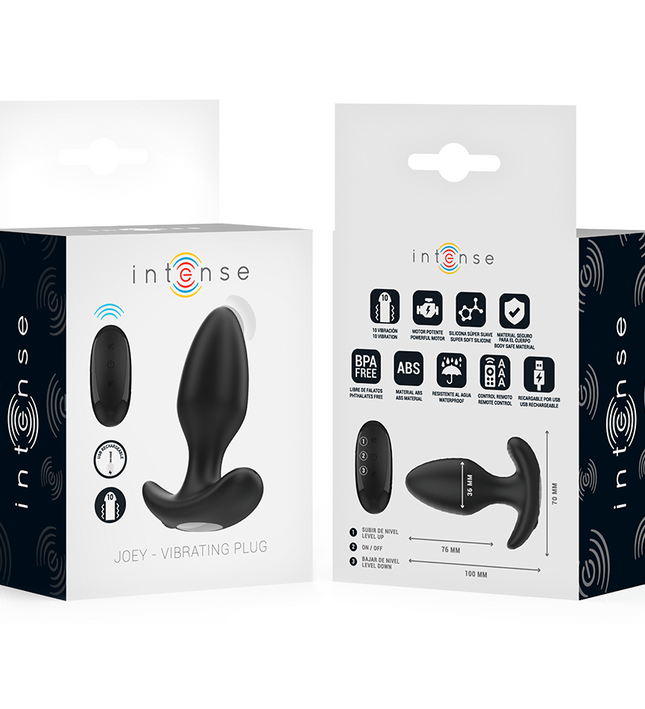 INTENSE - JOEY ANAL PLUG 10 VIBRATIONS BLACK REMOTE CONTROL
