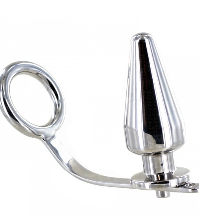 METAL HARD - STEEL RING WITH ANAL PLUG 80 X 55 MM