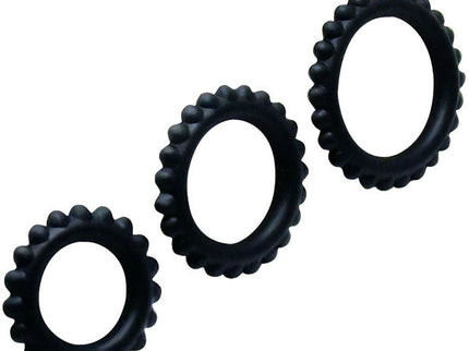 BAILE - TITAN SET 3PCS COCK RING BLACK 2.8 + 2.4 + 1.9 CM