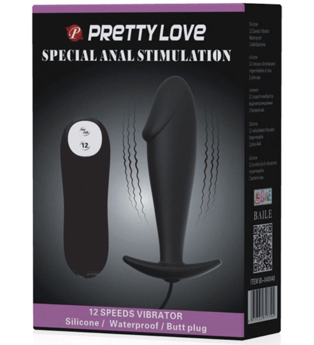 PRETTY LOVE - SILICONE ANAL PLUG PENIS FORM AND 12 VIBRATION MODES BLACK