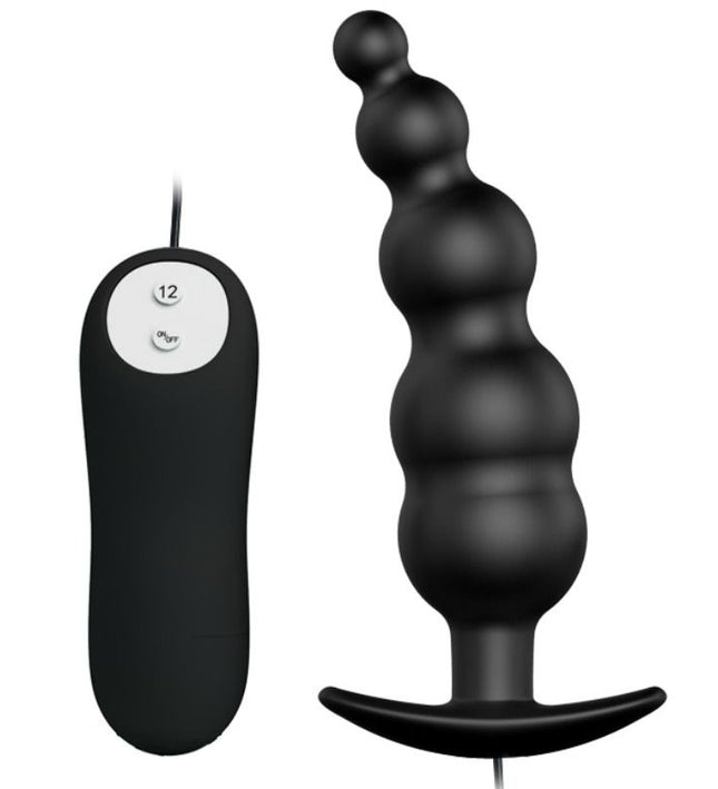 PRETTY LOVE - ANAL PLUG SILICONE EXTRA STIMULATION AND 12 VIBRATION MODES BLACK REMOTE CONTROL