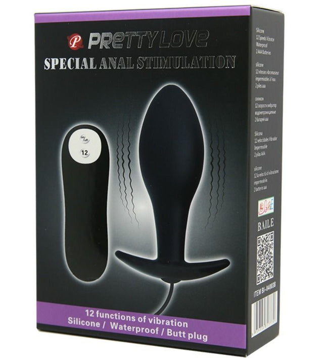 PRETTY LOVE - ANAL PLUG ANCHOR FORM SILICONE 12 VIBRATION MODES BLACK