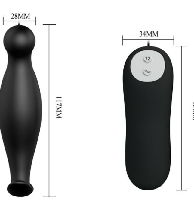 PRETTY LOVE - SILICONE ANAL PLUG 12 VIBRATION MODES BLACK