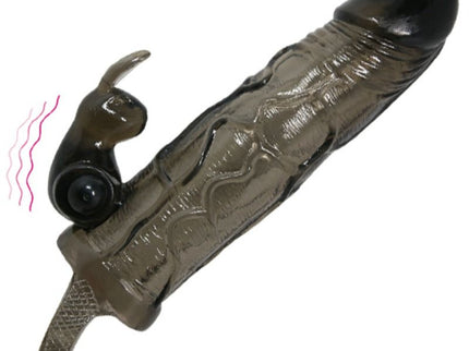 BAILE - BRAVE MAN PENIS COVER WITH RABBIT BLACK 16.5 CM