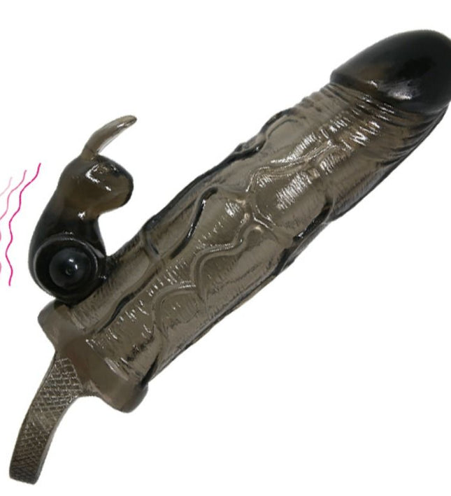 BAILE - BRAVE MAN PENIS COVER WITH RABBIT BLACK 16.5 CM