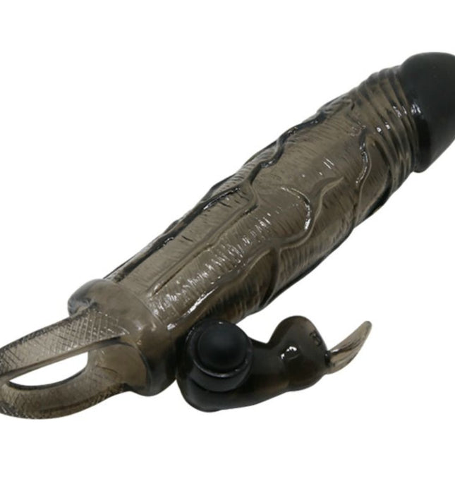 BAILE - BRAVE MAN PENIS COVER WITH RABBIT BLACK 16.5 CM