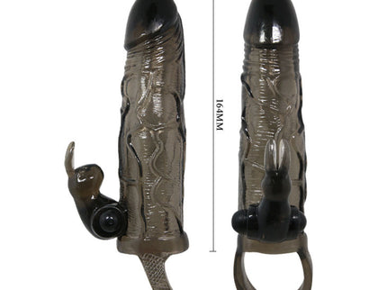 BAILE - BRAVE MAN PENIS COVER WITH RABBIT BLACK 16.5 CM