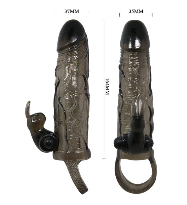 BAILE - BRAVE MAN PENIS COVER WITH RABBIT BLACK 16.5 CM