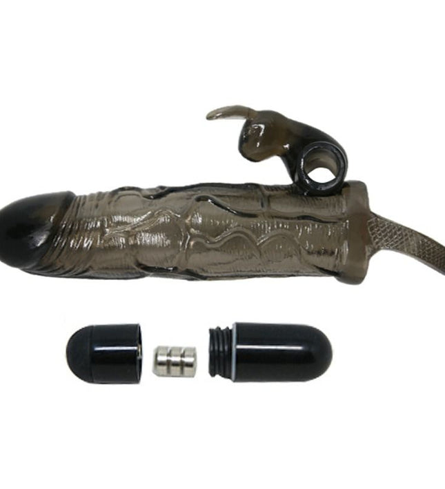 BAILE - BRAVE MAN PENIS COVER WITH RABBIT BLACK 16.5 CM