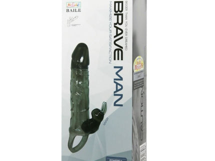 BAILE - BRAVE MAN PENIS COVER WITH RABBIT BLACK 16.5 CM