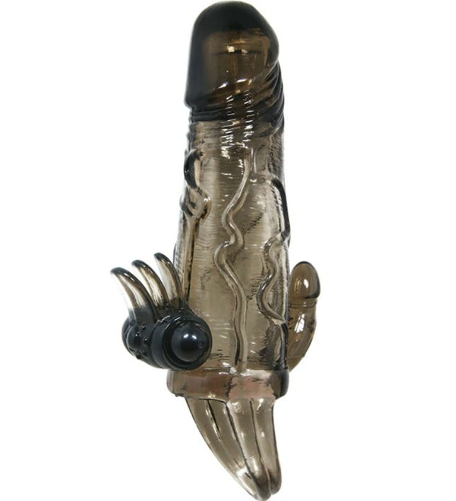 BAILE - BRAVE MAN PENIS COVER WITH CLIT AND ANAL STIMULATION DOUBLE BULLET BLACK 16.5 CM