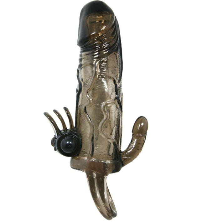 BAILE - BRAVE MAN PENIS COVER WITH CLIT AND ANAL STIMULATION DOUBLE BULLET BLACK 16.5 CM