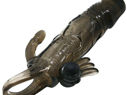 BAILE - BRAVE MAN PENIS COVER WITH CLIT AND ANAL STIMULATION DOUBLE BULLET BLACK 16.5 CM