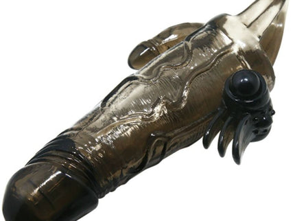 BAILE - BRAVE MAN PENIS COVER WITH CLIT AND ANAL STIMULATION DOUBLE BULLET BLACK 16.5 CM