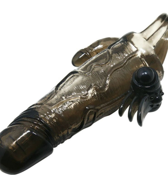 BAILE - BRAVE MAN PENIS COVER WITH CLIT AND ANAL STIMULATION DOUBLE BULLET BLACK 16.5 CM