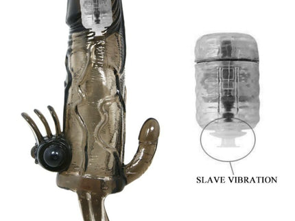 BAILE - BRAVE MAN PENIS COVER WITH CLIT AND ANAL STIMULATION DOUBLE BULLET BLACK 16.5 CM