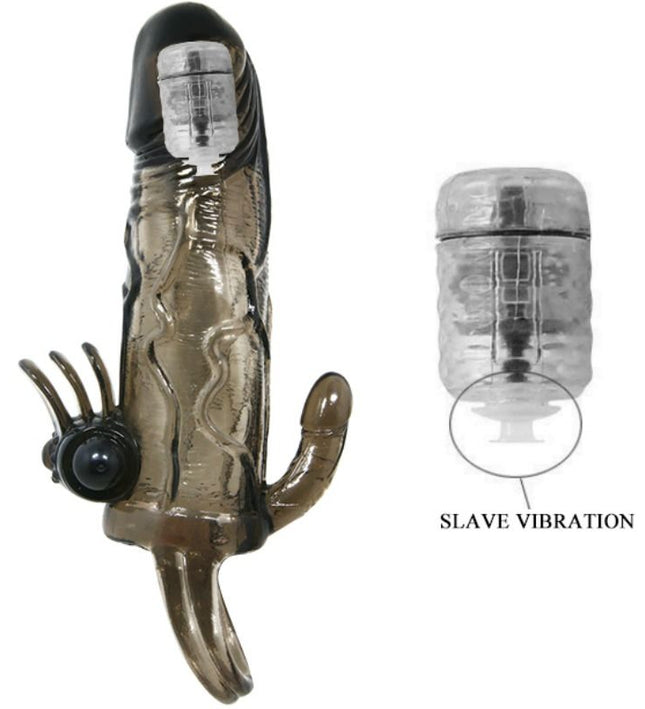 BAILE - BRAVE MAN PENIS COVER WITH CLIT AND ANAL STIMULATION DOUBLE BULLET BLACK 16.5 CM