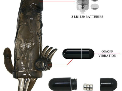 BAILE - BRAVE MAN PENIS COVER WITH CLIT AND ANAL STIMULATION DOUBLE BULLET BLACK 16.5 CM