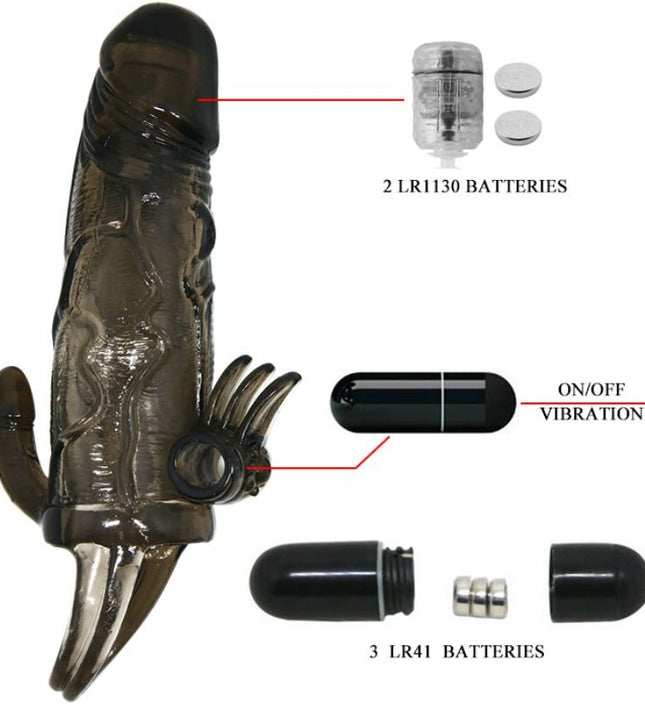 BAILE - BRAVE MAN PENIS COVER WITH CLIT AND ANAL STIMULATION DOUBLE BULLET BLACK 16.5 CM