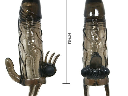 BAILE - BRAVE MAN PENIS COVER WITH CLIT AND ANAL STIMULATION DOUBLE BULLET BLACK 16.5 CM