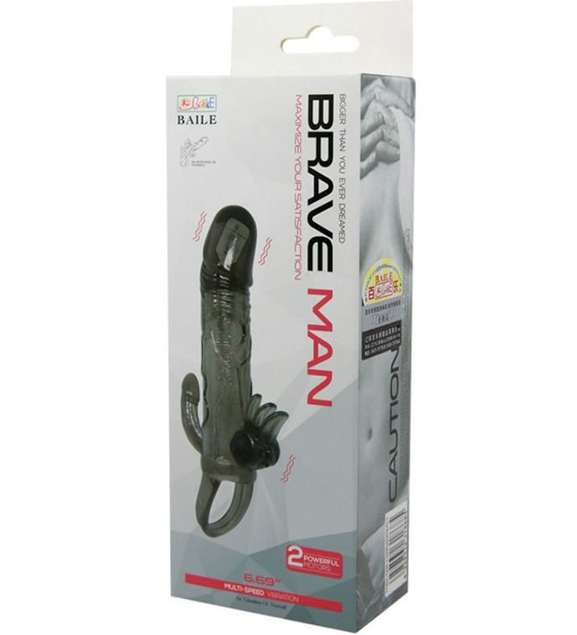 BAILE - BRAVE MAN PENIS COVER WITH CLIT AND ANAL STIMULATION DOUBLE BULLET BLACK 16.5 CM